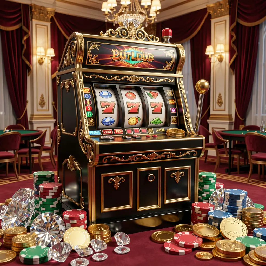 Elegant golden slot machine with triple lucky sevens and scattered casino chips highlighting the premium slot experience at GV888 for players in Bangladesh